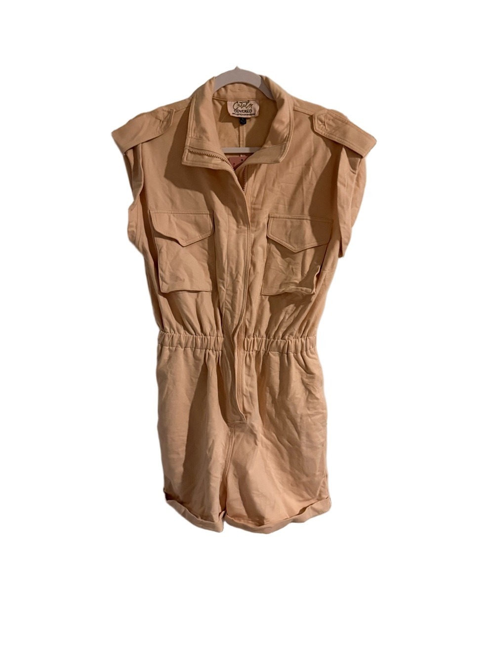 Cutely Covered Utility Romper – Size S – Nude/Tan – NWT